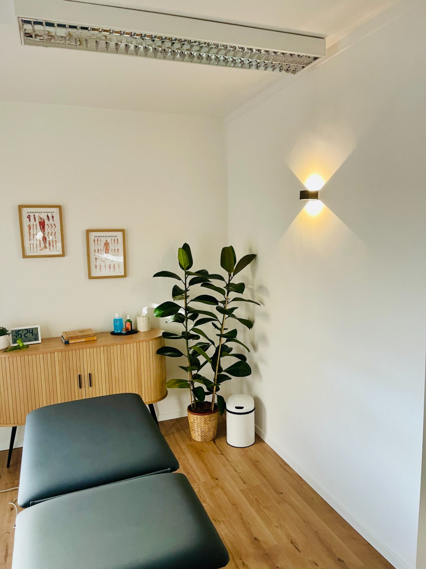 Blick in den hellen, modernen und sauberen Behandlungsraum mit moderner Ausstattung und Dekoration.